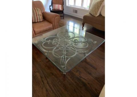 Coffee Table - Glass w/ Antique Brass Base